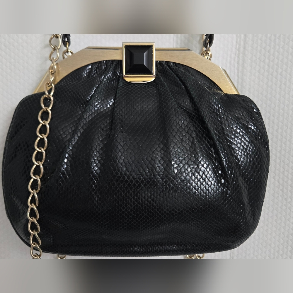 EUC Judith Leiber Vintage Real Snakeskin Handbag with Onyx Closure - Picture 2 of 14